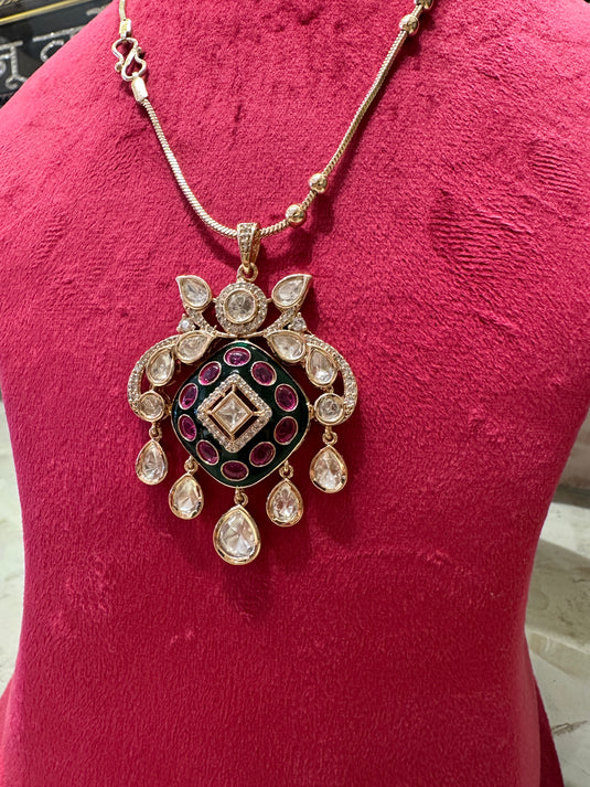 Samridhi meenakari hanging Kundan pendant set