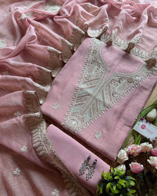 Dori weave pakistani neck pure mul cotton suit set