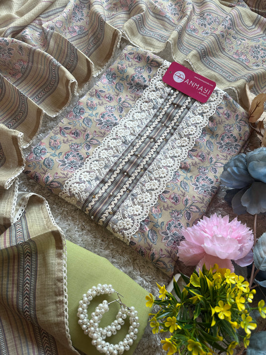 Soft printed rayon cotton suit set with cotton dupatta