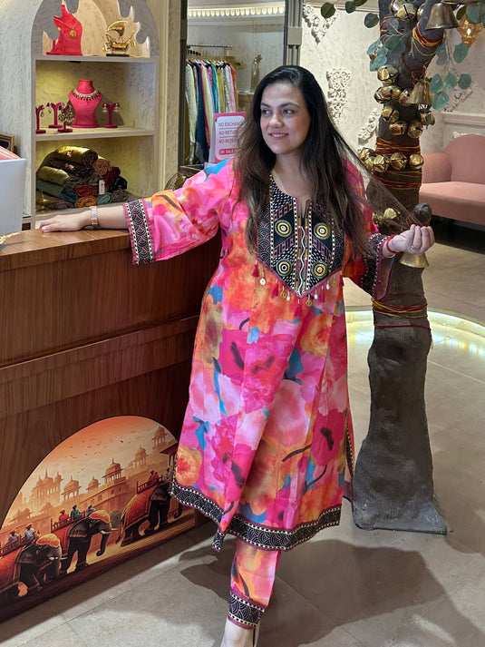 Candy coloured Pakistani cotton choga set