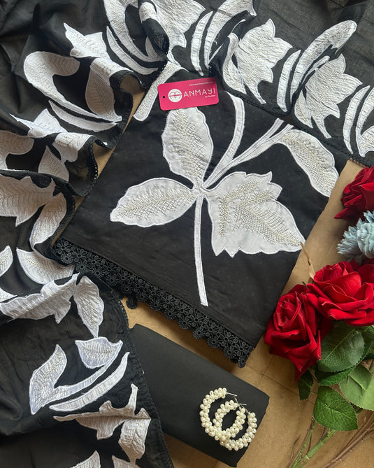 Patched leafy cotton suit set