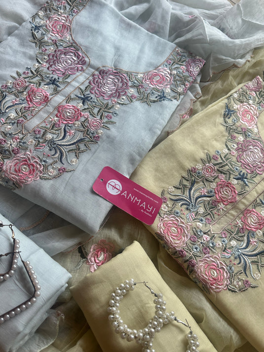 Parsi work Mul Chanderi suit set
