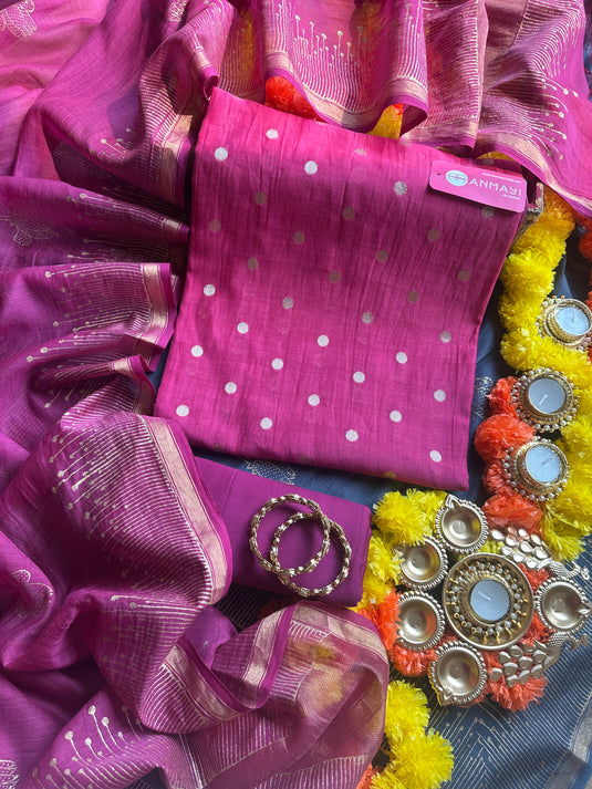 Banarasi ombré Mul Chanderi suit set with block print dupatta