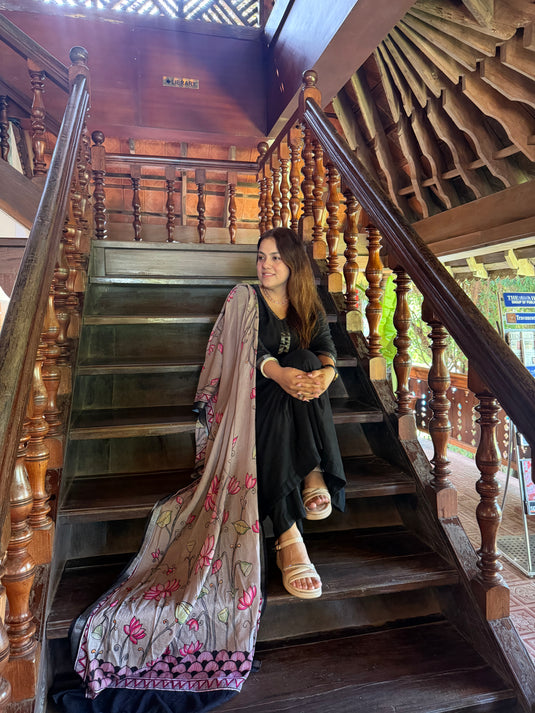 All over linen cotton was plain lotus dupatta suit set