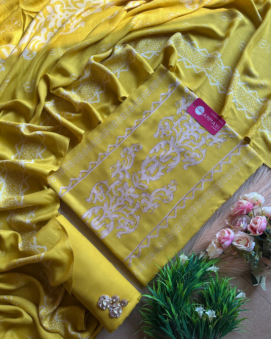 Panel zari work soft pashmina suit set