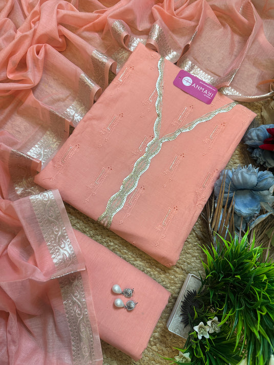 Bright hakooba Zari work cotton suits with mul Chanderi dupatta