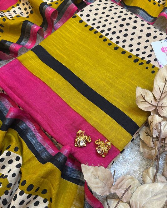 Raindrop pure linen patterned suit set with birdie print dupatta