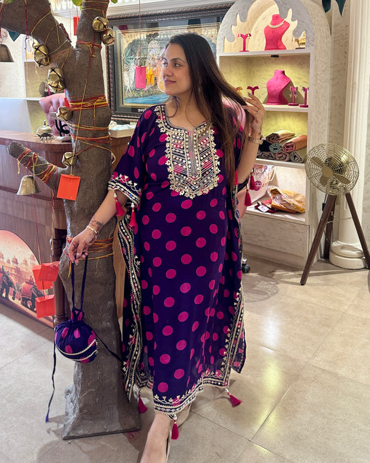 Polka dots pure crepe gotta work kaftans with tassels