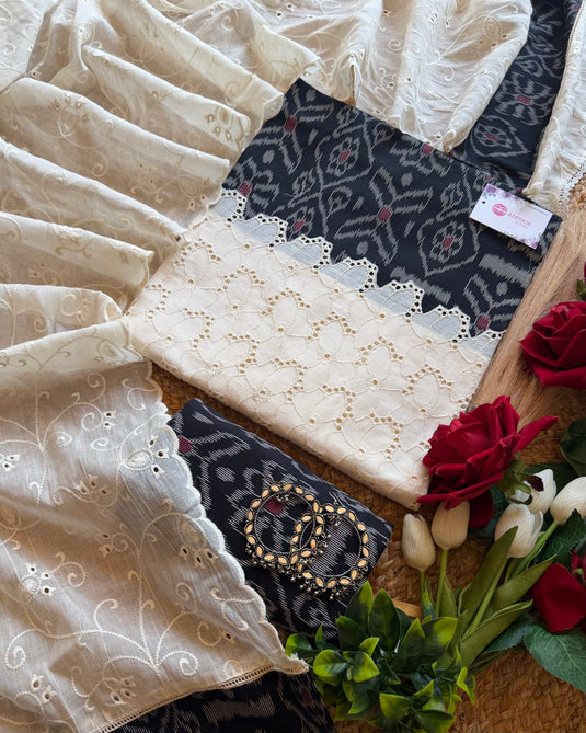 Hakooba Ikkat fusion cotton suit set with chikan work dupatta (Vol-2)