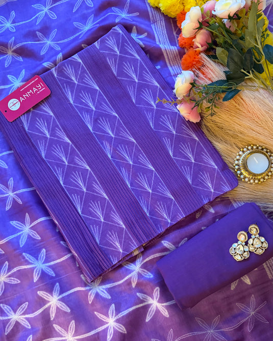 Shibori print pure mul chanderi suit set with pintex details