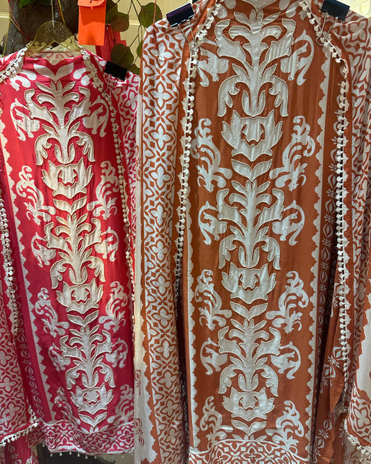 Pure muslin panel print suit with pearl details