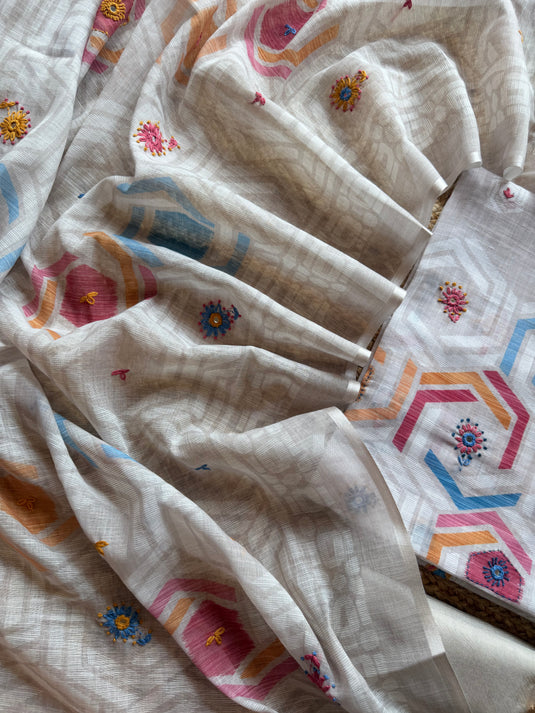 Jamdani coloured French knots cotton suit set