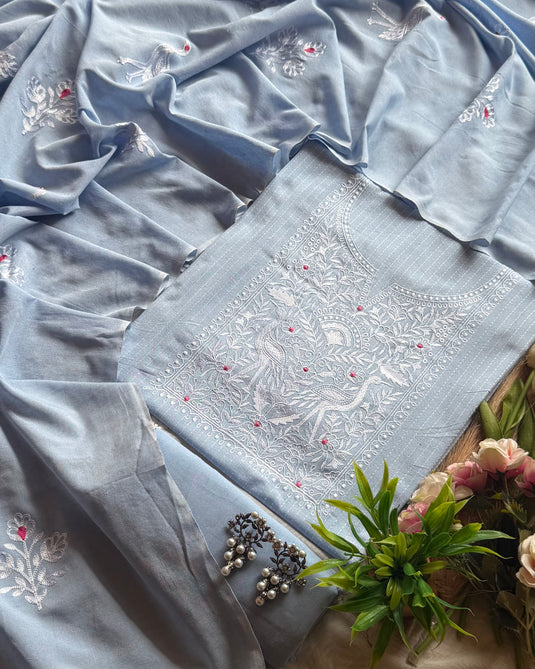 Handloom cotton Dori neck suit set