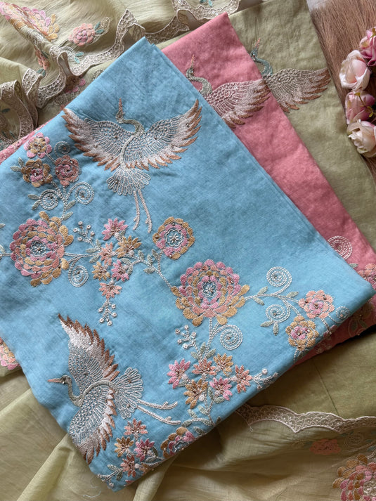 Crown crane festive Dori work Mul Chanderi suit set