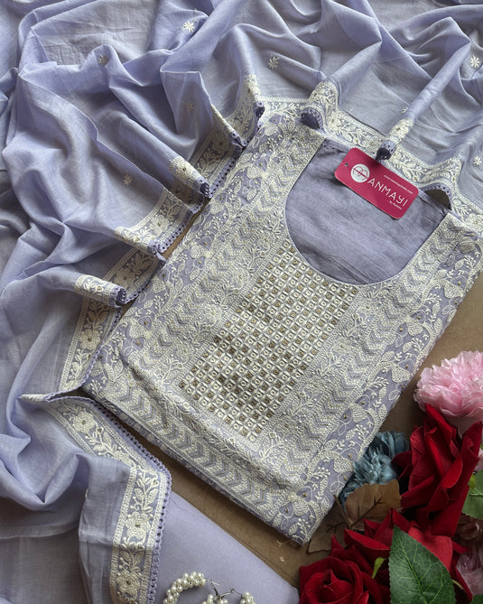 Chikankari pastel jaal mul chanderi suit sets