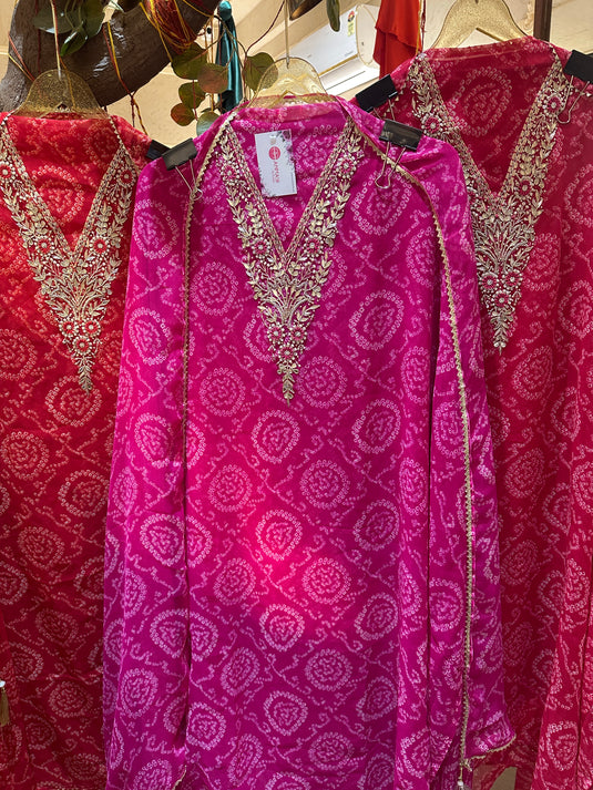 Soft Organza suit set with gotta v neck