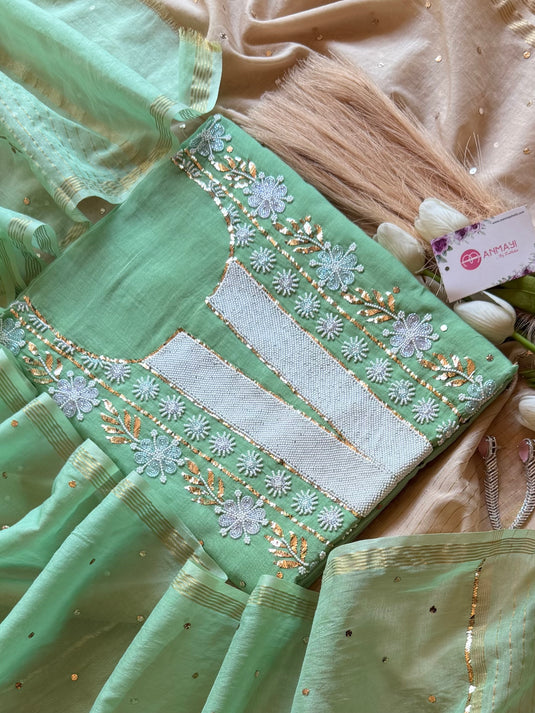 Pure Mul Mukaish Kamdani hand embroidered suit set (Design 2)