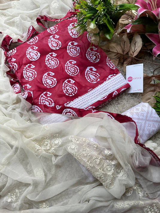 Authentic premium cotton batik suit with pure chiffon embroidery dupatta