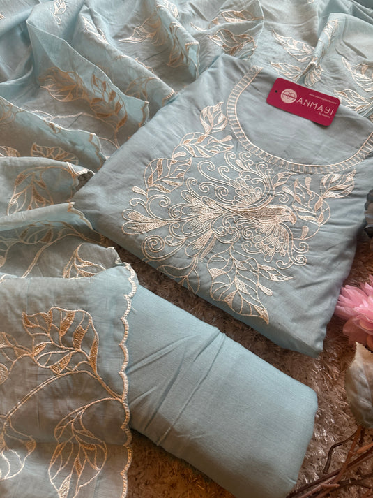 Mul Chanderi dori work bird suit set