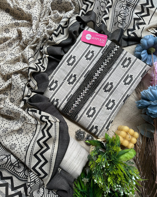 Abstract print soft Khadi pashmina suit sets