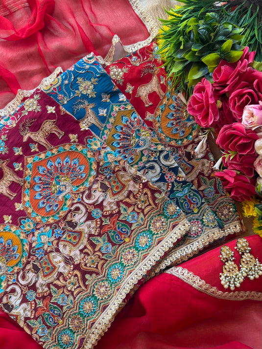 Rajwada semi crepe highlights suit set