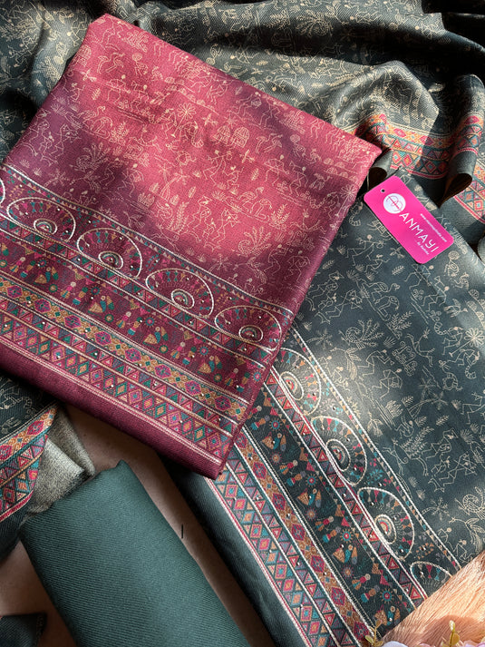 Warli print highlighted spun suit set