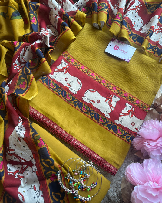 Pichwai print jaam cotton suit set with mirror highlights