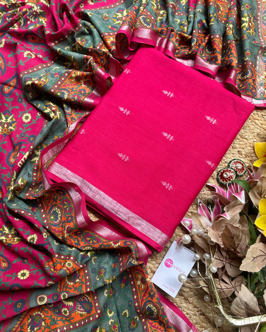 Linen Banarasi coloured edits with digital print dupattas