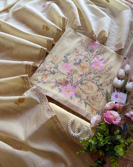Kashmiri work Mul Chanderi suit set