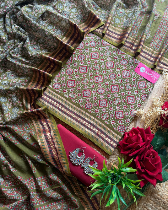 Manglagiri ajrakh cotton suit set