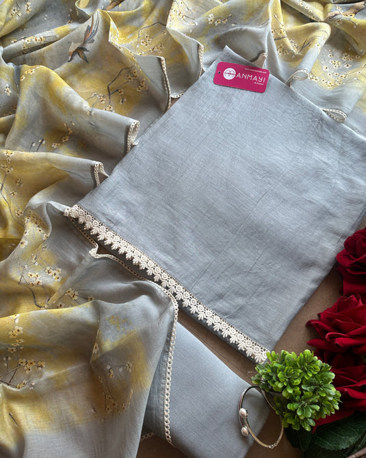 All over pure mul suit set with printed dupatta