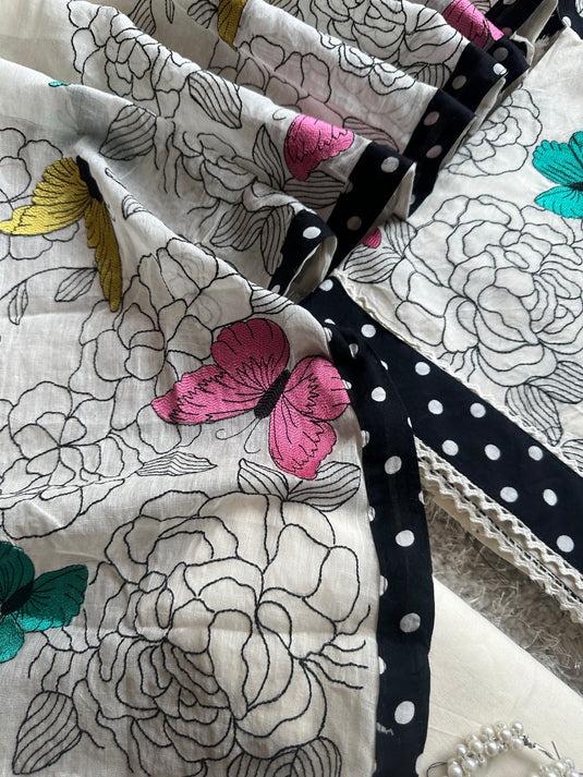 Embroidered butterflies cotton suit set