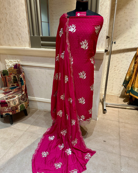 Soft Chanderi Silk suit set with mukaish and pita work