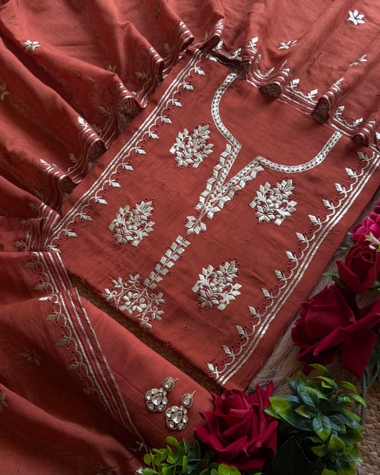 Zari Dori work soft mul chanderi suit set