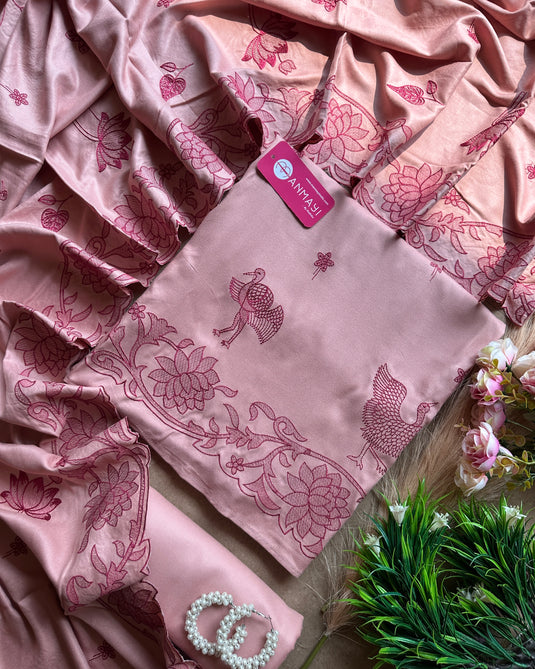 Pure pashmina swan embroidered cutwork suit set