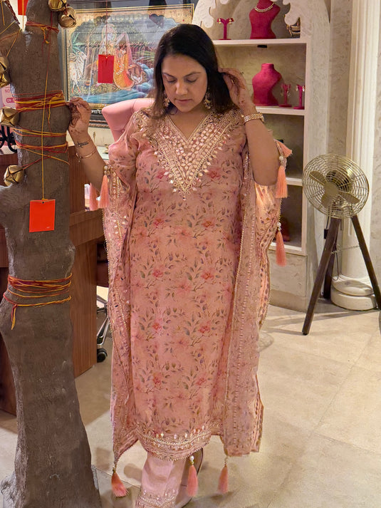 Pastel printed shimmer gotta work kaftan set