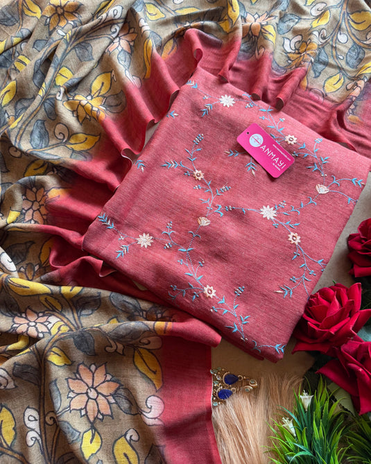 Jaal weaving pure pashmina suit set with digital pashmina shawls