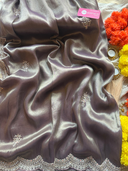 Shimmer tissue metallic embroidered border saree