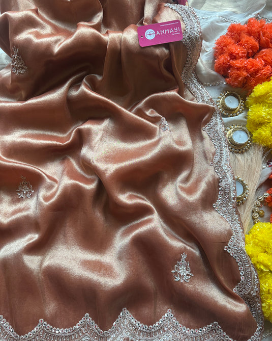 Shimmer tissue metallic embroidered border saree