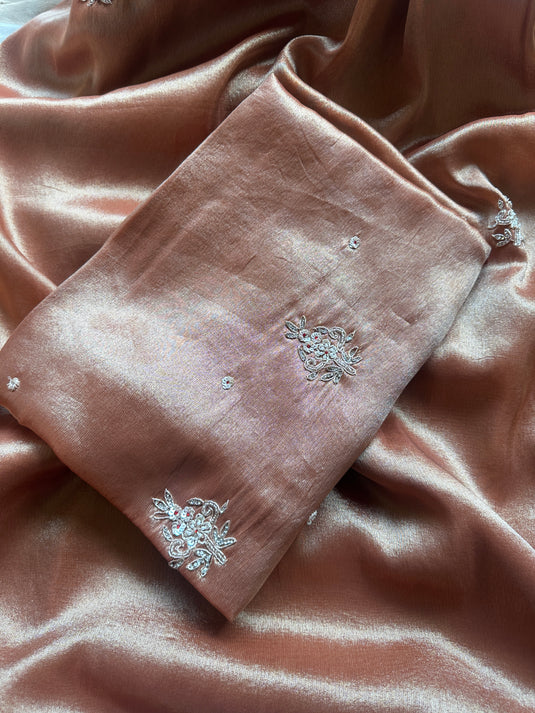 Shimmer tissue metallic embroidered border saree