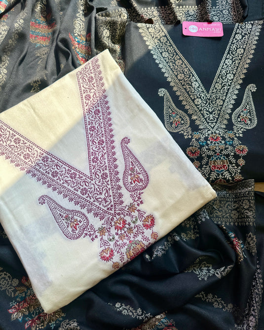 Jamawar v neck weaving suit set