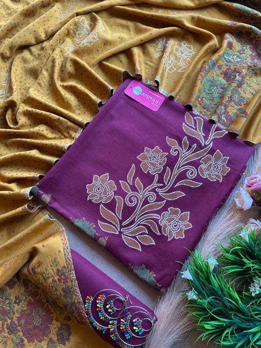 Jamawar flowery combination suit set