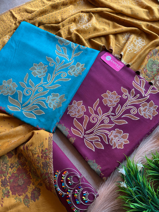 Jamawar flowery combination suit set