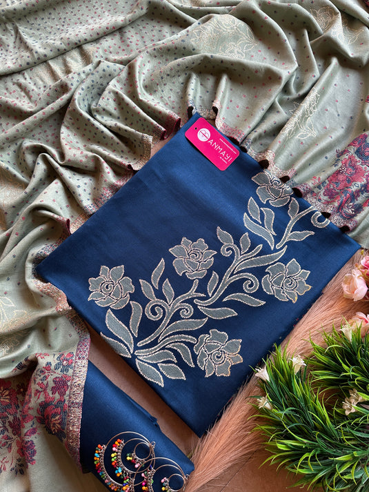 Jamawar flowery combination suit set