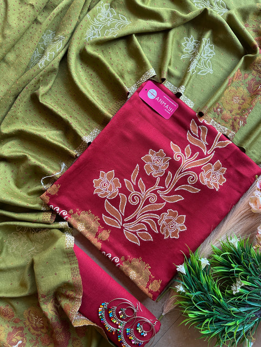 Jamawar flowery combination suit set