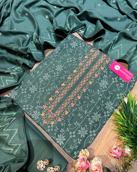 Jaal phulkari pure pashmina suit set