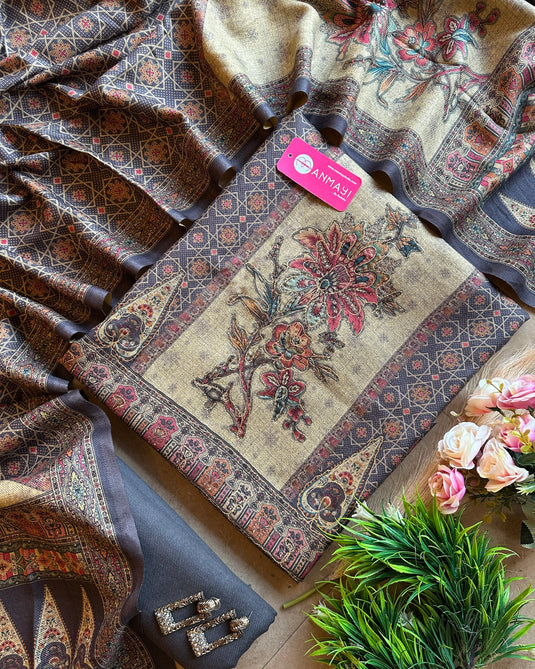 Pakistani print soft spun suit set with highlights