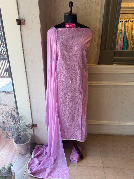 Fardi embroidery pure cotton suit set with pure chiffon dupatta