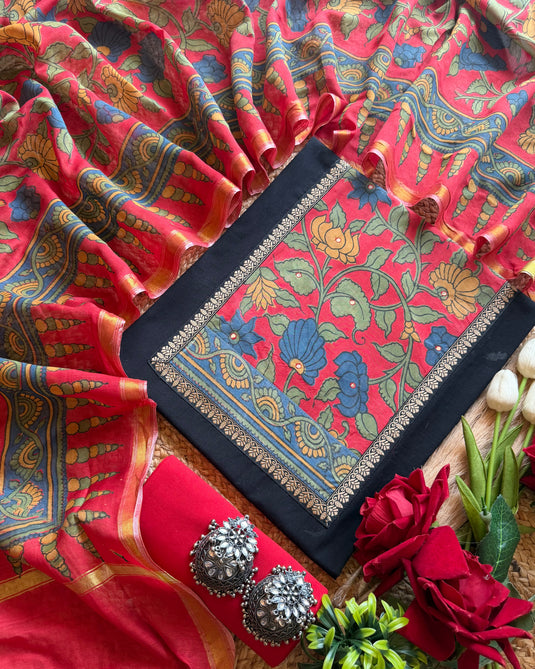 Kalamkari dupatta mirror shreds pure cotton suit