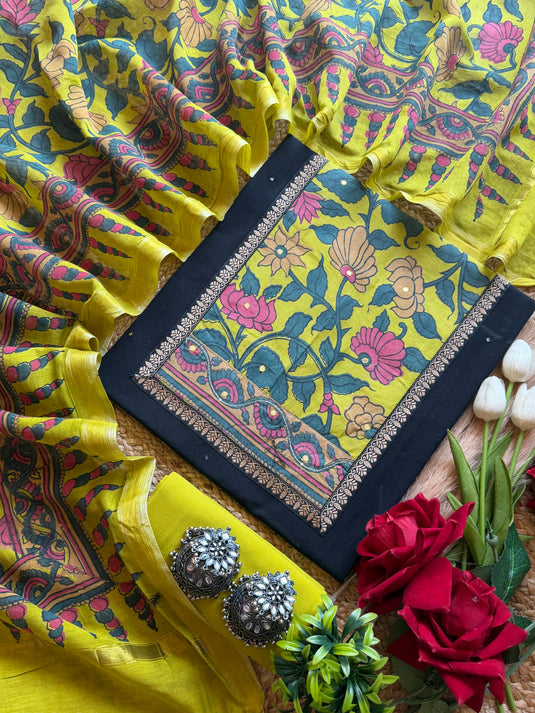 Kalamkari dupatta mirror shreds pure cotton suit